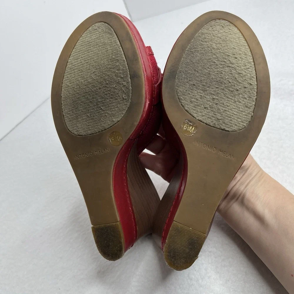 ANTONIO MELANI Red Wedge Slip On Platform Peep Toe Sandal 6.5 Y2K Retro Boho